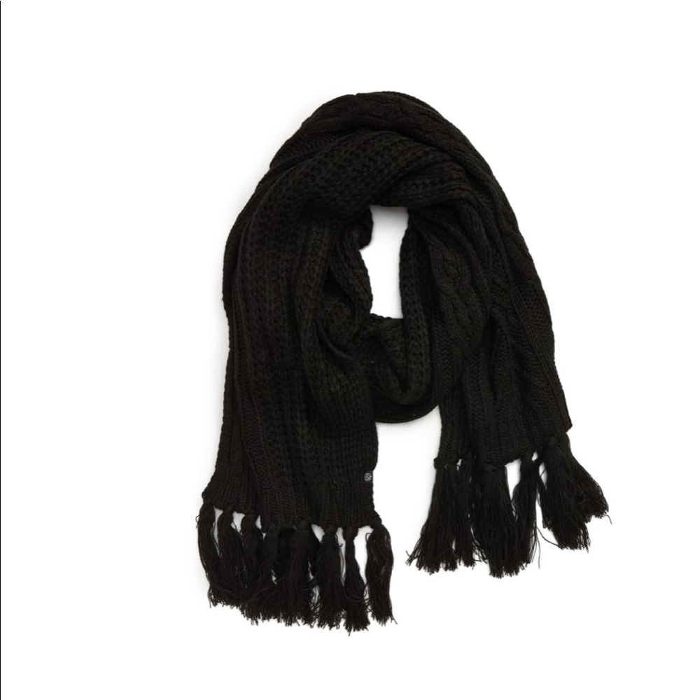 Treasure & Bond Fringe Cable Knit Scarf In Black - Picture 2 of 5